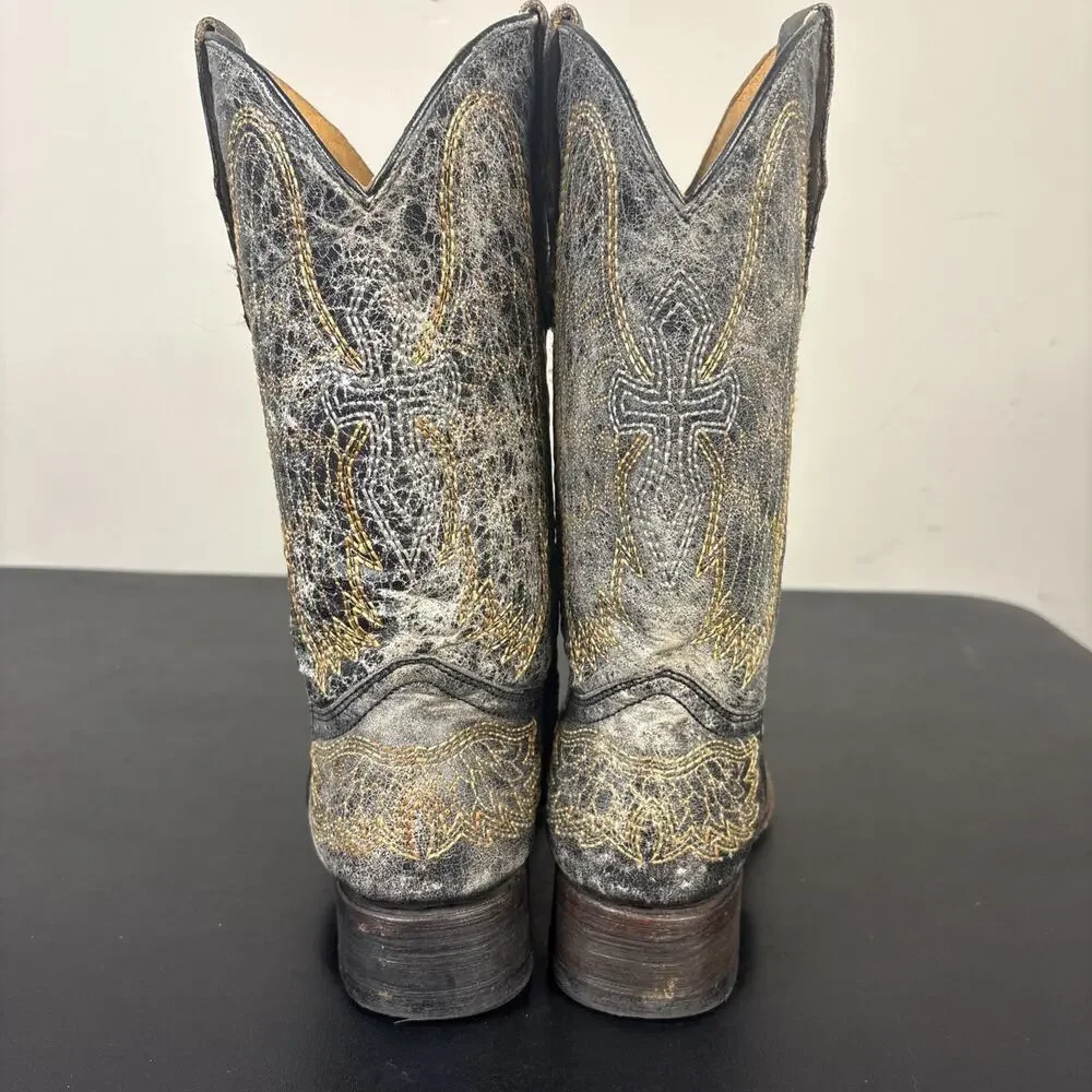Corral Teen Girl's Distressed Black Cross and Wings Western Boot 4.5